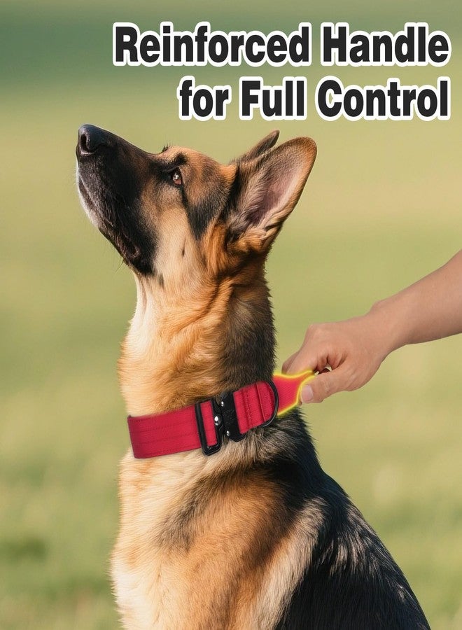 Joytale Heavy Duty Dog Collar with Handle, Adjustable Tactical Military Nylon Collar with Quick Release Metal Buckle for Large Dogs Walking Training, Soft Lining, Dual Rings, AirTag Case, L, Red - Image 2